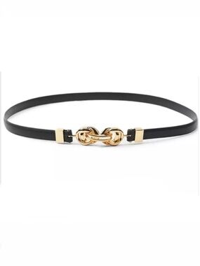 Zara BLACK THIN LEATHER BELT WITH GOLD METAL BUCKLE CLOSURE